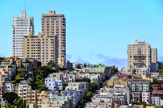 buildings in San Francisco,California,USA with blue sky