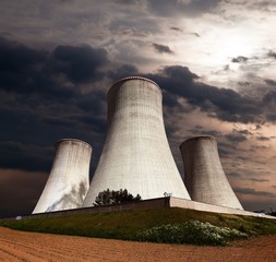 Fototapeta premium Evening colored view of cooling tower