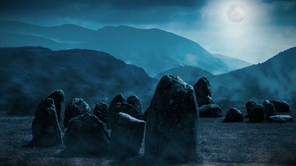 Animation of mist around a spooky stone circle 