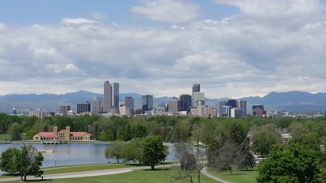 Wide angle time lapse of Denver, The Mile High City, on a clear spring day. 4K UHD time-lapse.