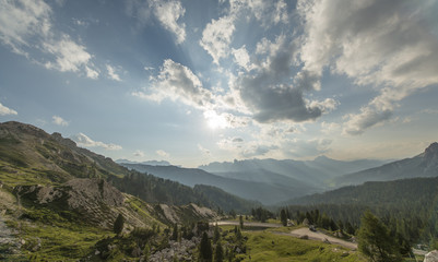 Road to Valparola mountain pass in the Dolomites, Italy