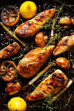 Grilled Chicken Breast With Vegetables In A Fragrant Lemon Marinade