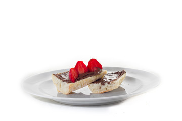slice of chocolate spread on white background