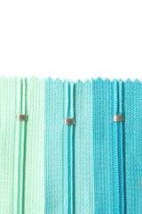 Zipper pastel green and blue set isolated on white background