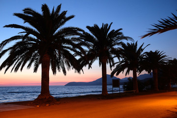 Fototapeta na wymiar Night landscape with the image of adriatic bay in Bar, Montenegro