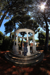 man under gazebo