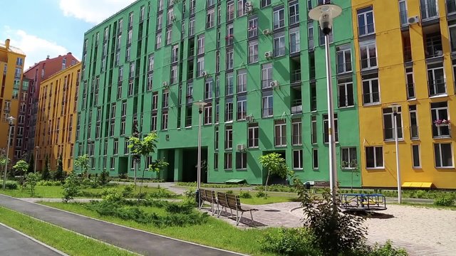 New buildings with varicoloured facades