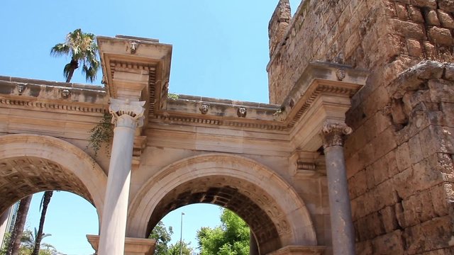 Ancient gate of Roman emperor Adrian at Antalya city center, Turkey