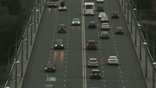 Car traffic jam on the bridge Kanavinsky over Oka river, Nizhny Novgorod, Russia