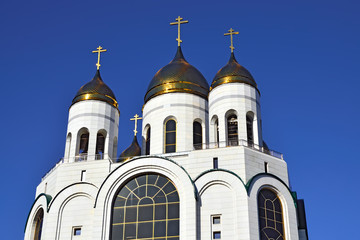 Golden domes of Christ the Savior. Kaliningrad, Russia