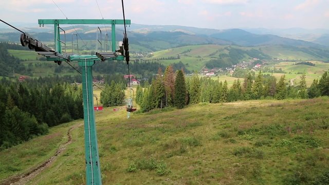Chair lift in Carpathian Mountains, Ukraine