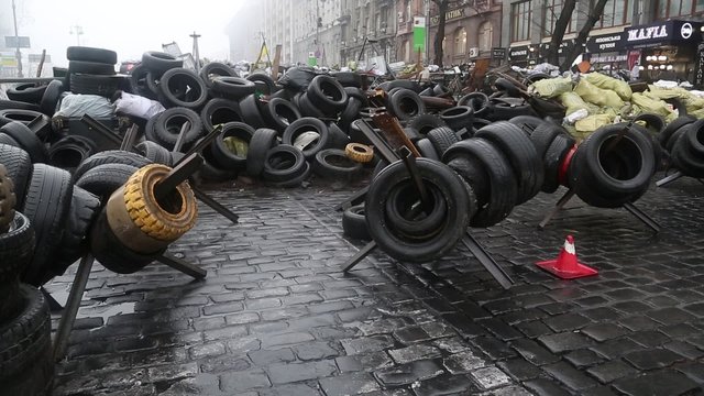 Barricades on the Khreshchatyk street - main street of Kiev