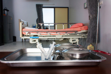 Medical syringes in patient Rooms background