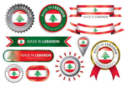 Made in Lebanon Seal, Lebanese Flag (Vector Art)