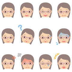 高齢者　女性の表情　顔アイコン