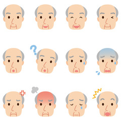 高齢者　男性の表情　顔アイコン