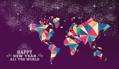 Happy new year 2016 world triangle hipster color
