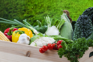 Wooden box filled with vegetable