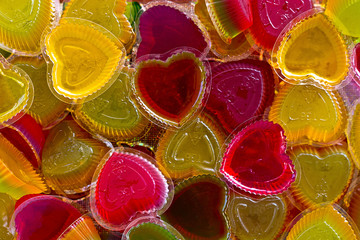 jelly shape heart gelatin sweet dessert in the dish on the table