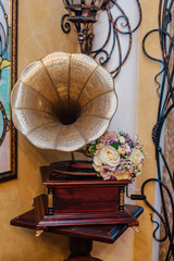 Wedding bouquet and phonograph