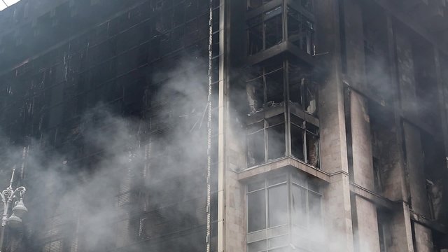 Burnt building of trade union on the Khreshchatyk street in Kiev, Ukraine
