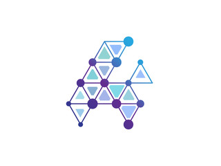 k Letter Blue Line Dot Network Logo