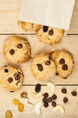 Homemade cookies with chocolate chips and raisins