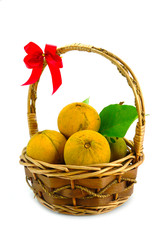 Sandoricum koetjape or Santol in basket isolated on white backgr