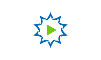 illustration logo combination from sun bright with play button logo design concep