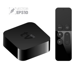 Digital media player setup box with remote apple tv style. Vector illustration. Can use for element on your advertising...