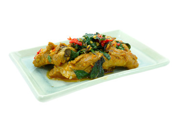 Pork Ribs Fried Red Basil.
