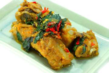Pork Ribs Fried Red Basil.