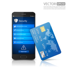 Modern mobile smartphone with credit card.vector