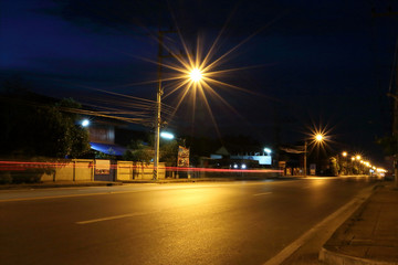 light on road in night time