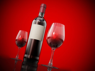 Wine bottle and glasses
