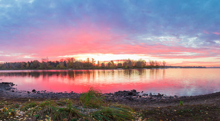 Sunrise on the river autumn