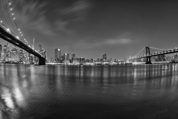 New York manhattan bridge night view from brooklyn in b&w
