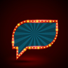 Abstract retro light speech banner with light bulbs on the contour. Vector illustration. Can use for promotion advertising.