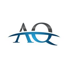 AQ initial company swoosh logo blue