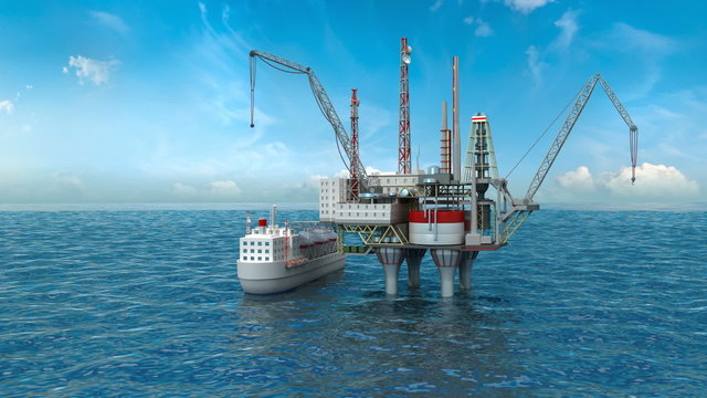 Drilling offshore platform and tanker