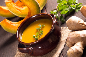 pumkin soup in rustic style