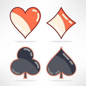Vector set of playing cards suits icons in modern flat design