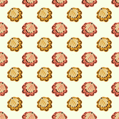 Red and yellow shell flowers seamless pattern background