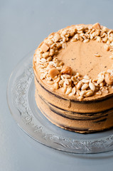 homemade delicious vegan peanut and chocolate cake 