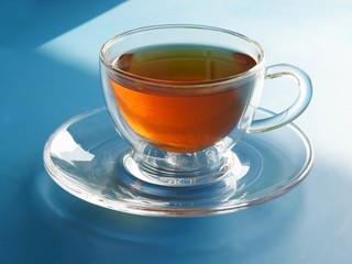 hot tea in a glass cup