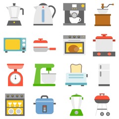 Vector kitchen household icons, flat design