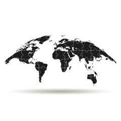 Naklejka premium Map made of individual puzzle pieces. curved map of the world
