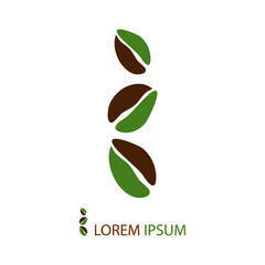 Three green and brown coffee beans as logo