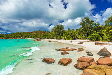 Paradise beach on tropical Island Praslin - Anse Lazio, Seychelles