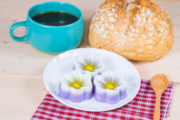 Thailand tradition ,Flower Dessert Coconut Jelly on wood
